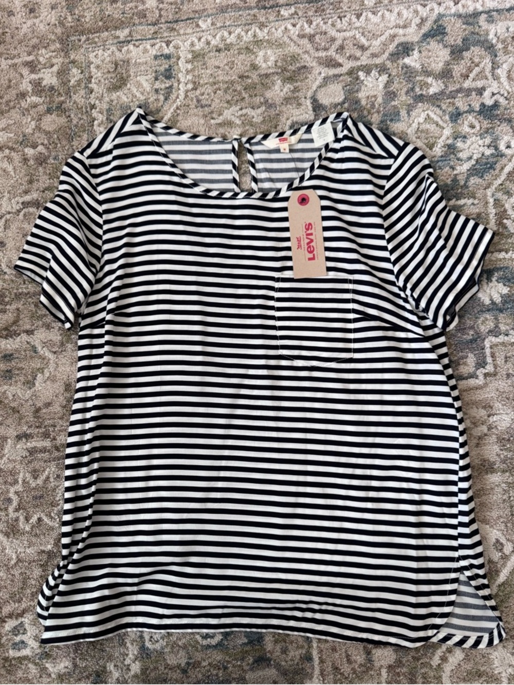 Levi's Black & White Striped Short Sleeve Pocket Tee
